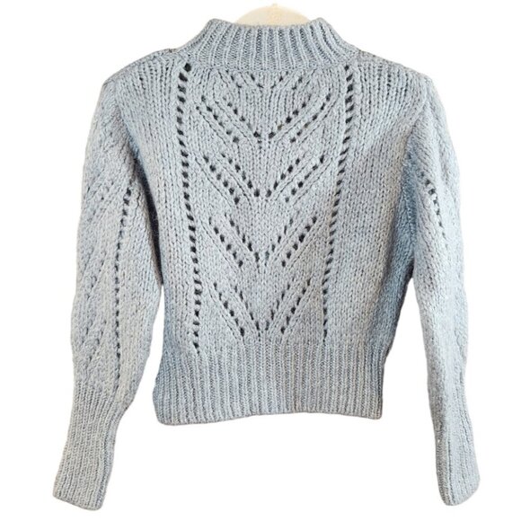 Zara Cropped Pointelle Knit Mock Neck Wool Blend Sweater in Blue Women's S - Picture 3 of 5